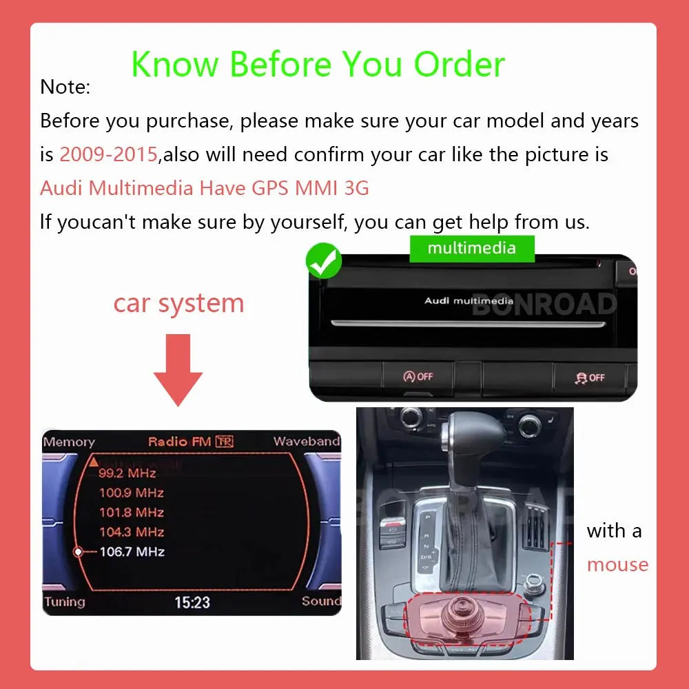 BONROAD Wireless CarPlay Android Auto Interface Adapter for Audi A4 B8 A5 Q5 2009-2015 with AirPlay Mirror Link Bluetooth ZITA LA BELLE ÉLITE