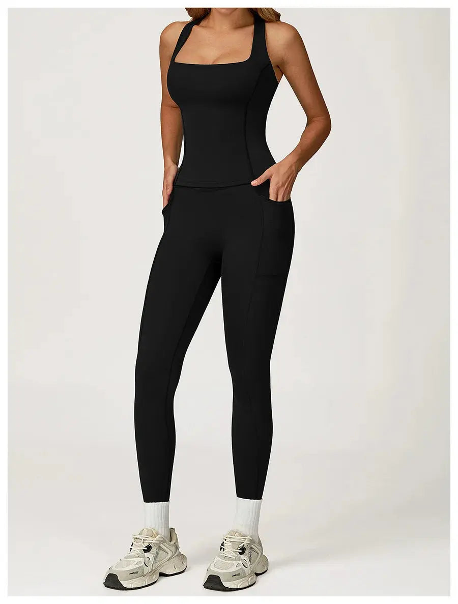 Yoga Set 2 Pieces Workout Outfits Fitness Sportswear Gym Tracksuit High Waist Leggings Sports Vest Athletic Wear Women Clothes ZITA LA BELLE ÉLITE