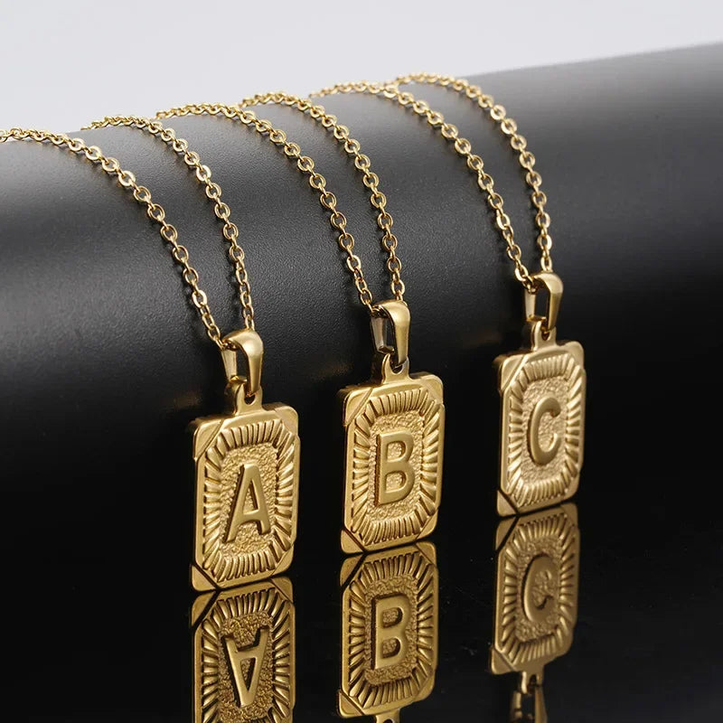 Simple stainless steel initial pendant necklace with cube link chain, ideal for women or couples, by FLIPSTYLEZLLC.