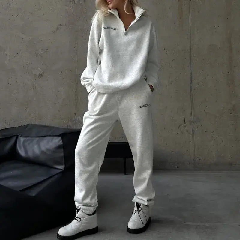 Letter Embroidered Casual Pant Sets Zipper Stand Collar Long Sleeve Hoodie Sporty Jogger Pant Fashion Tracksuit Women Outfits ZITA LA BELLE ÉLITE