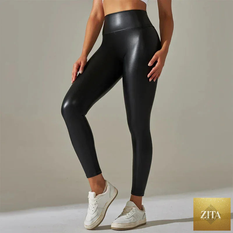 Women PU Leather Leggings – High-Waist Oversized Trendy Yoga Pants