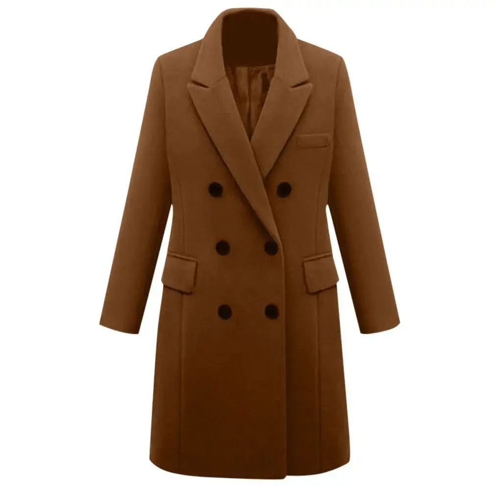 Mid-Length Woolen Women's Coat Double-Breasted Woolen Coats Trench Solid Color Autumn Winter Warm Outwear ZITA LA BELLE ÉLITE