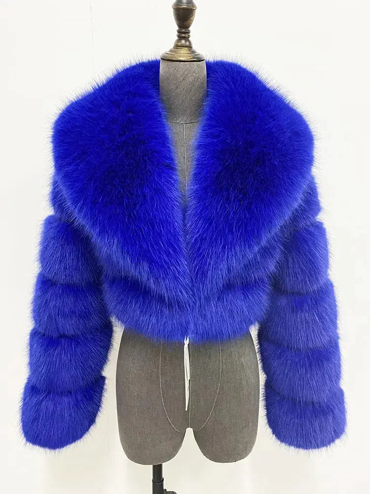 ZADORIN Luxury Big Collar Spliced Cropped Faux Fur Coat Woman Clothing Thicken Furry Faux Fur Jacket Winter Fur Coats Top Mujer ZITA LA BELLE ÉLITE
