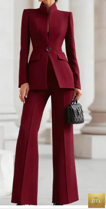 White women suit blazer and pants set, tailored slim fit, perfect for business, work, or casual daily wear, by Nurse Nook Clothes LLC.