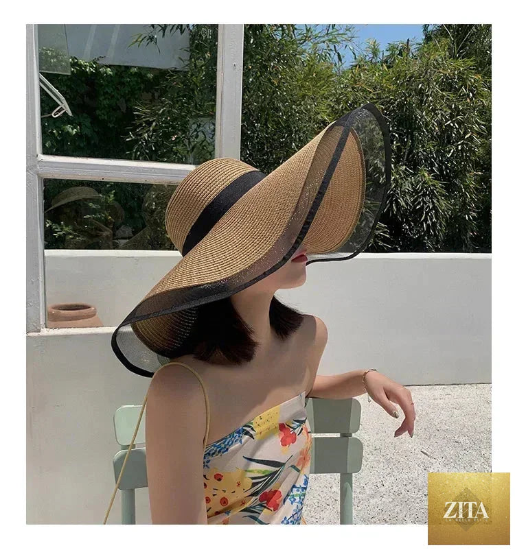 Women Sun Hat Big Eaves Waves Beach Cap Ladies Hat Big Brim Sun Visors UV Cut Bucket Panama Cap Foldable Straw Sunscreen Vintage