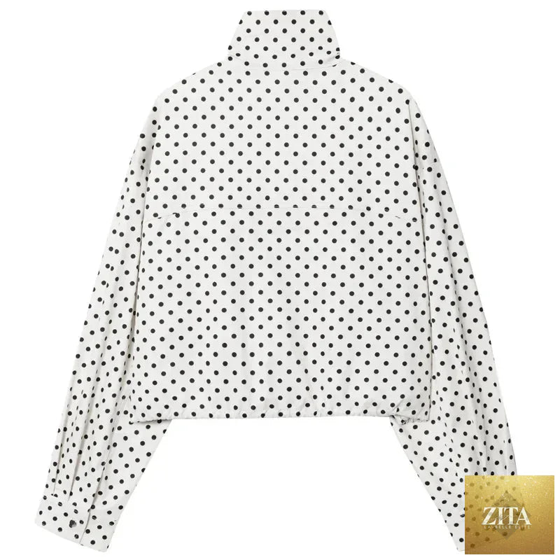 HXAO Polka Dot Bomber Jacket Women's Jackets Demi-Season Oversized Long Sleeve Top Outerwear Aviator Plus Size Zip Up Crop Coats