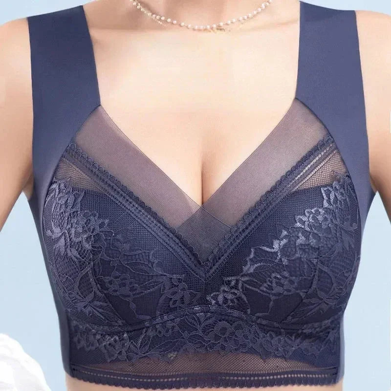 Femstylo women's large ice silk push-up bralette with lace, seamless wireless design, plus size summer lingerie top.