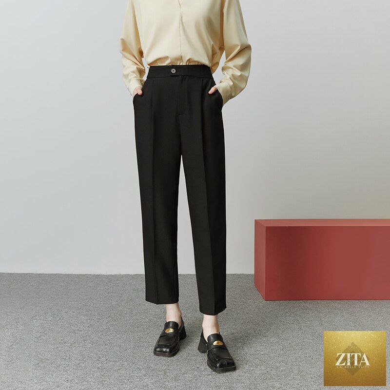 Women's tapered nine-point casual pants by nowadaysfashion, straight loose fit suit pants, versatile and comfortable for everyday wear.