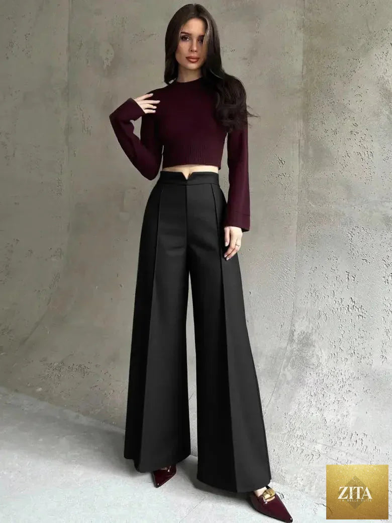 Black high-waisted women's suit pants by Ladyez, slim-fit straight-leg workwear for spring and autumn, versatile and stylish.