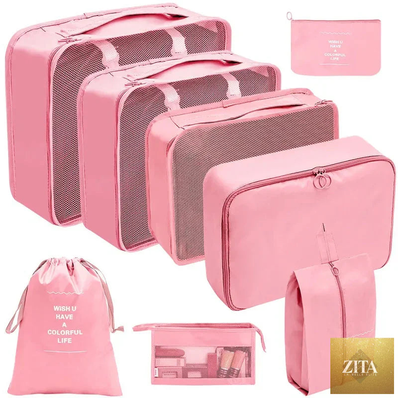 7/8/9/10-Pcs Travel Organizer Packing Cubes Set – Portable Luggage Storage Bags for Clothes, Shoes & Accessories