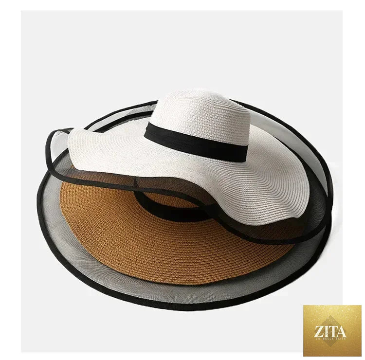 Women Sun Hat Big Eaves Waves Beach Cap Ladies Hat Big Brim Sun Visors UV Cut Bucket Panama Cap Foldable Straw Sunscreen Vintage