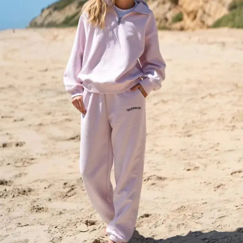 Letter Embroidered Casual Pant Sets Zipper Stand Collar Long Sleeve Hoodie Sporty Jogger Pant Fashion Tracksuit Women Outfits ZITA LA BELLE ÉLITE