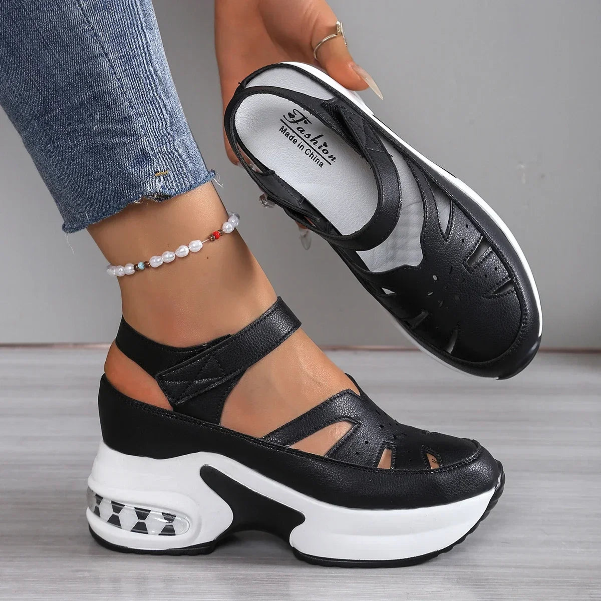 Women’s closed-toe wedge sandals with buckle strap, suitable for office and summer wear, by LadyShow.Store.