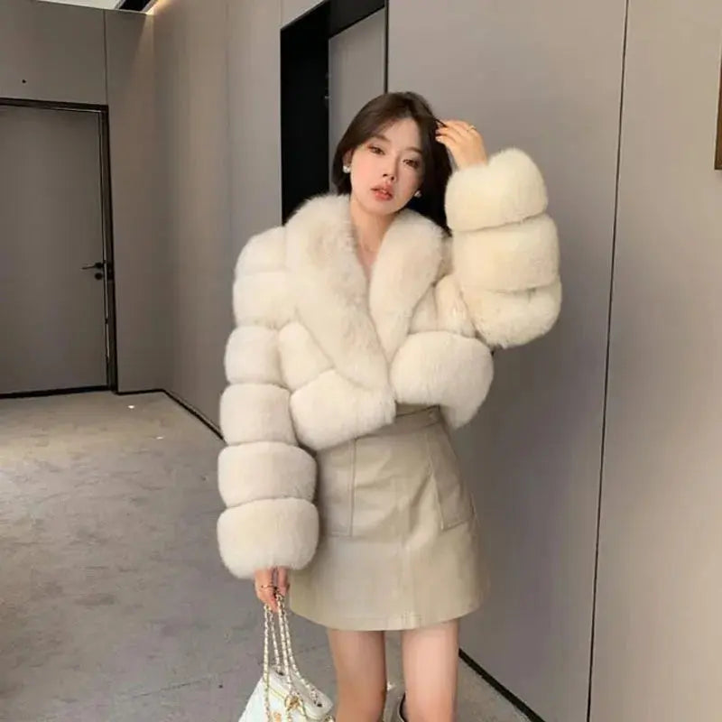ZADORIN Luxury Big Collar Spliced Cropped Faux Fur Coat Woman Clothing Thicken Furry Faux Fur Jacket Winter Fur Coats Top Mujer ZITA LA BELLE ÉLITE