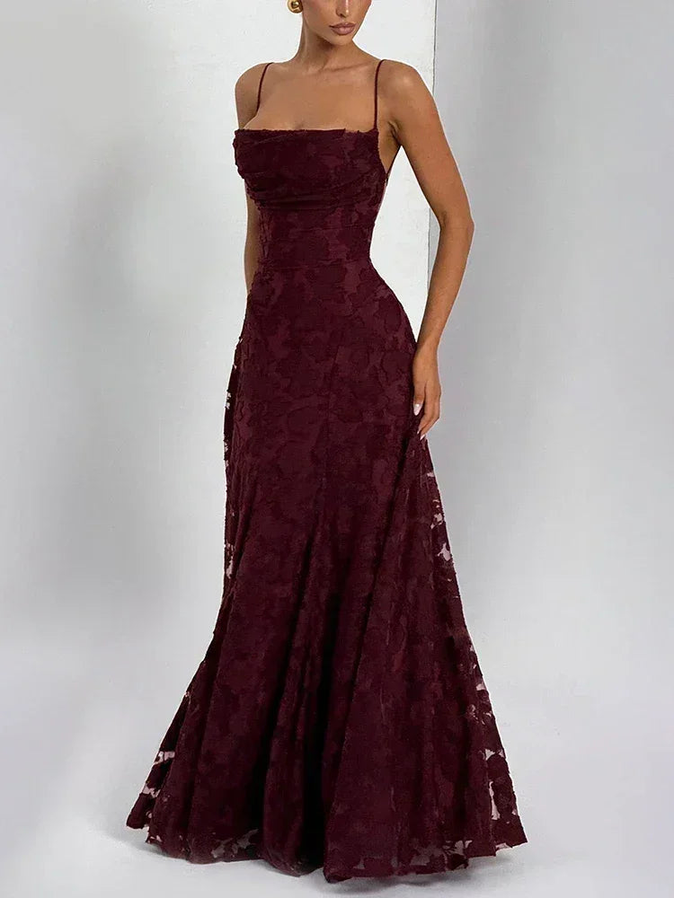 Femstylo women's backless spaghetti strap maxi dress with lace-up front, off-shoulder, sleeveless design, perfect for evening or party wear.