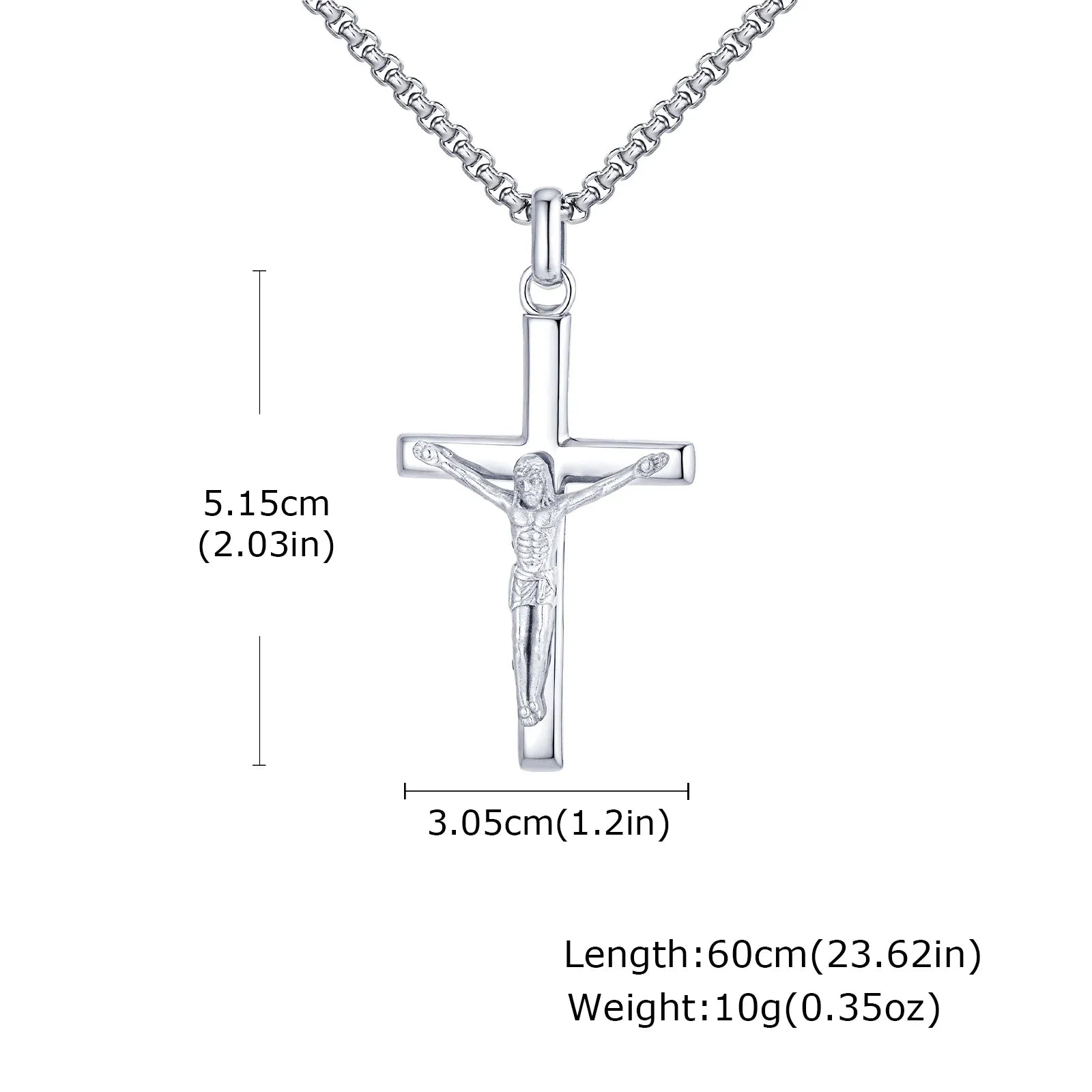 Stainless steel cross necklace with Jesus pendant in gold color, Catholic faith jewelry for men and women, prayer and gift accessory
