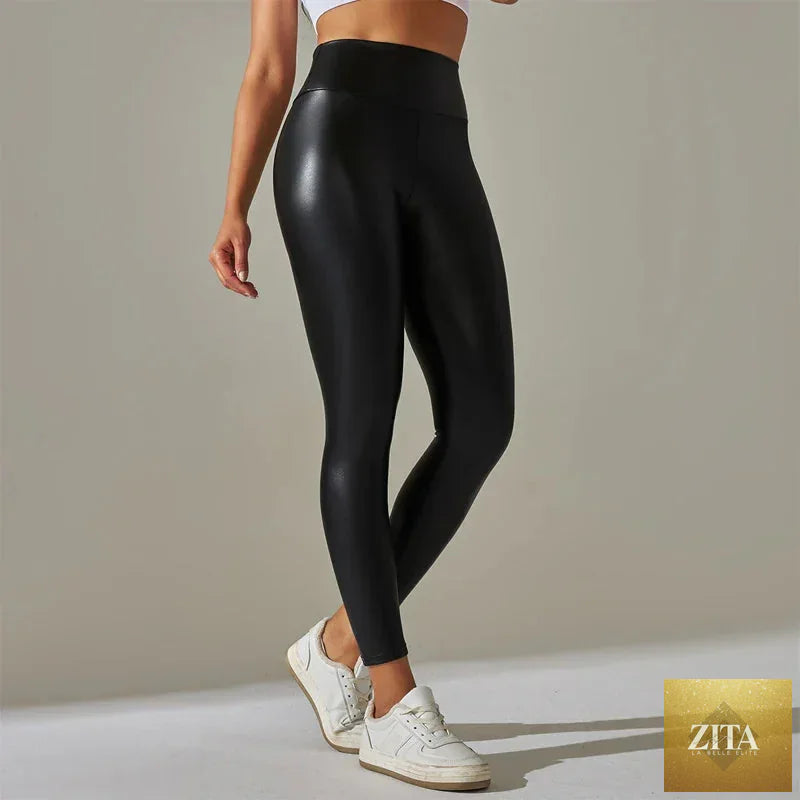 Women PU Leather Leggings – High-Waist Oversized Trendy Yoga Pants