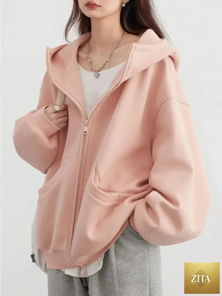 Loran plush lined oversize coat with double zipper, warm and cozy jacket in a relaxed fit, shown in a stylish outerwear image.