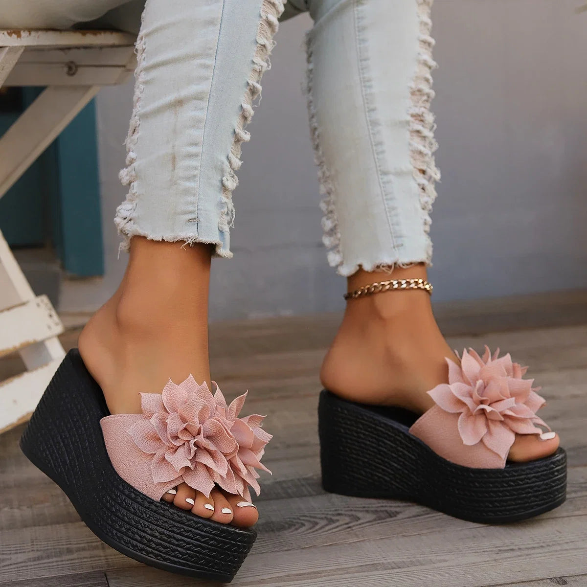 Women’s platform slippers by LadyShow.Store with summer beach wedge sandals, floral design, high heels, casual summer footwear.
