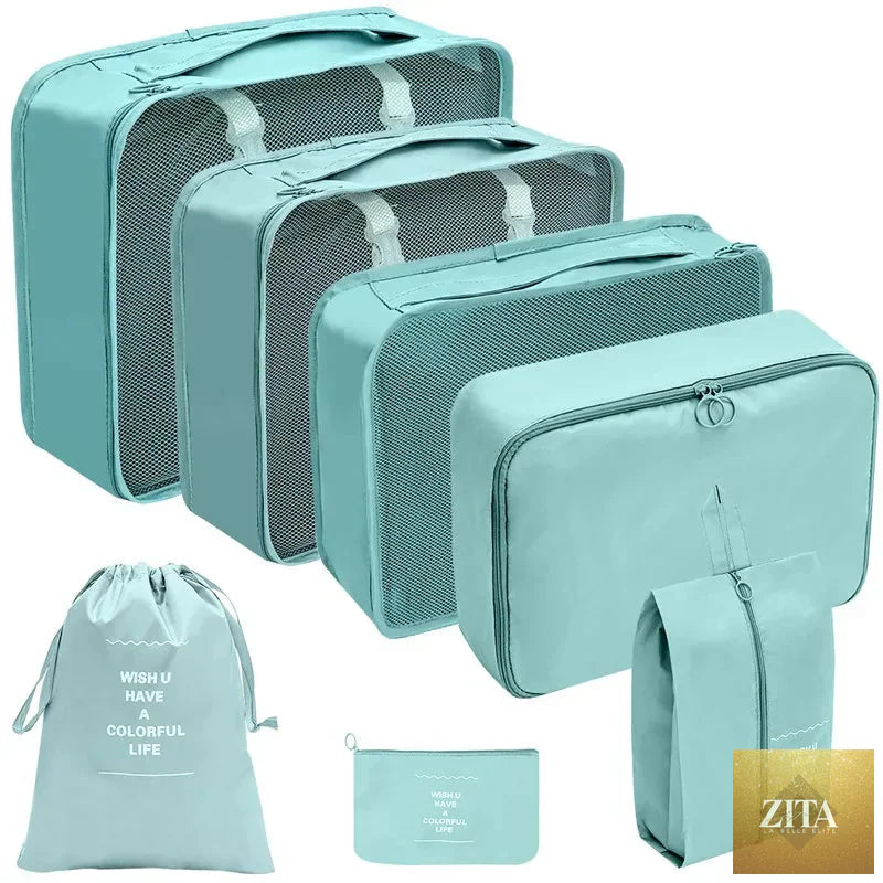 7/8/9/10-Pcs Travel Organizer Packing Cubes Set – Portable Luggage Storage Bags for Clothes, Shoes & Accessories