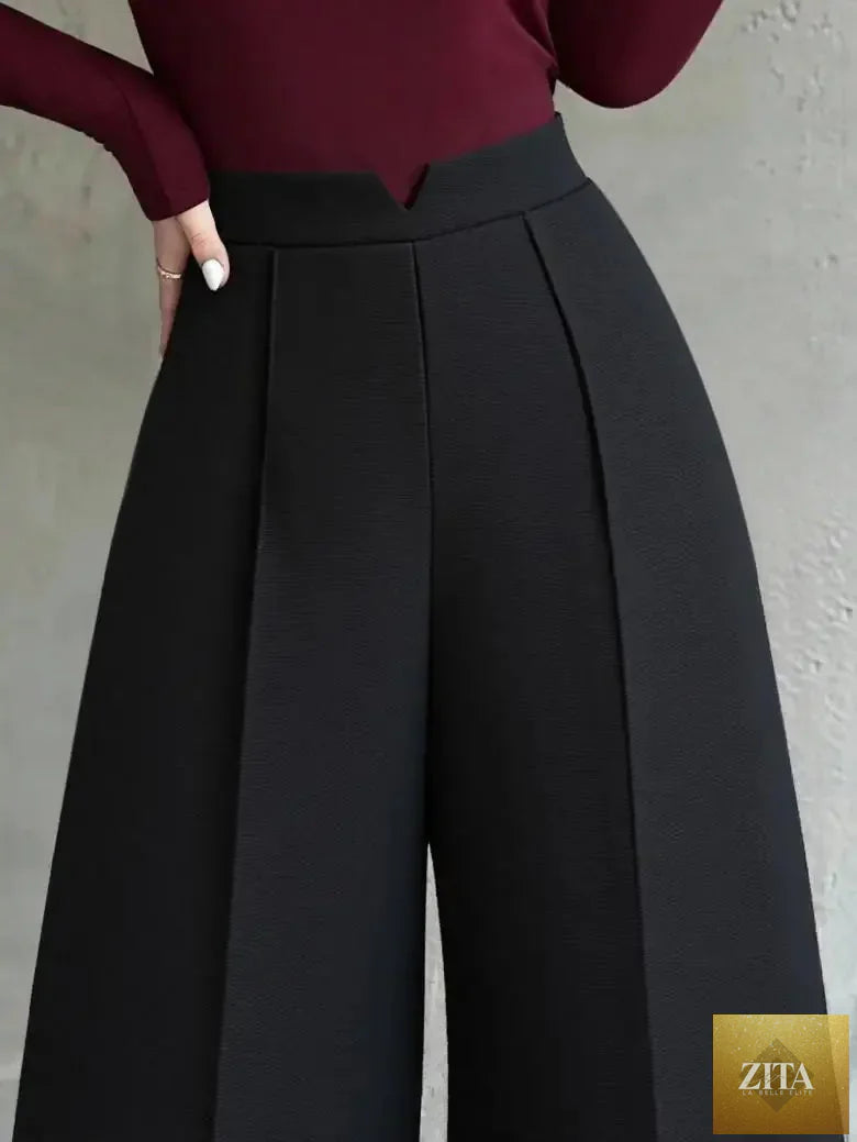 Women's black high-waisted suit pants by Ladyez, slim-fit straight-leg workwear for spring and autumn.