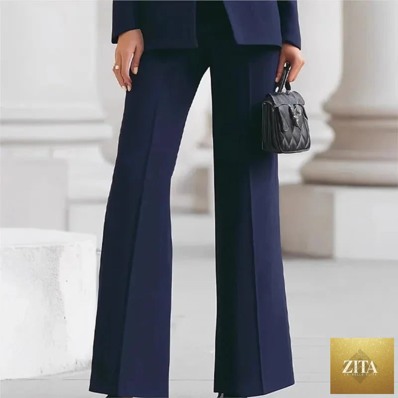 White women suit with blazer and pants, slim fit, single button, suitable for work, business, or casual daily wear.