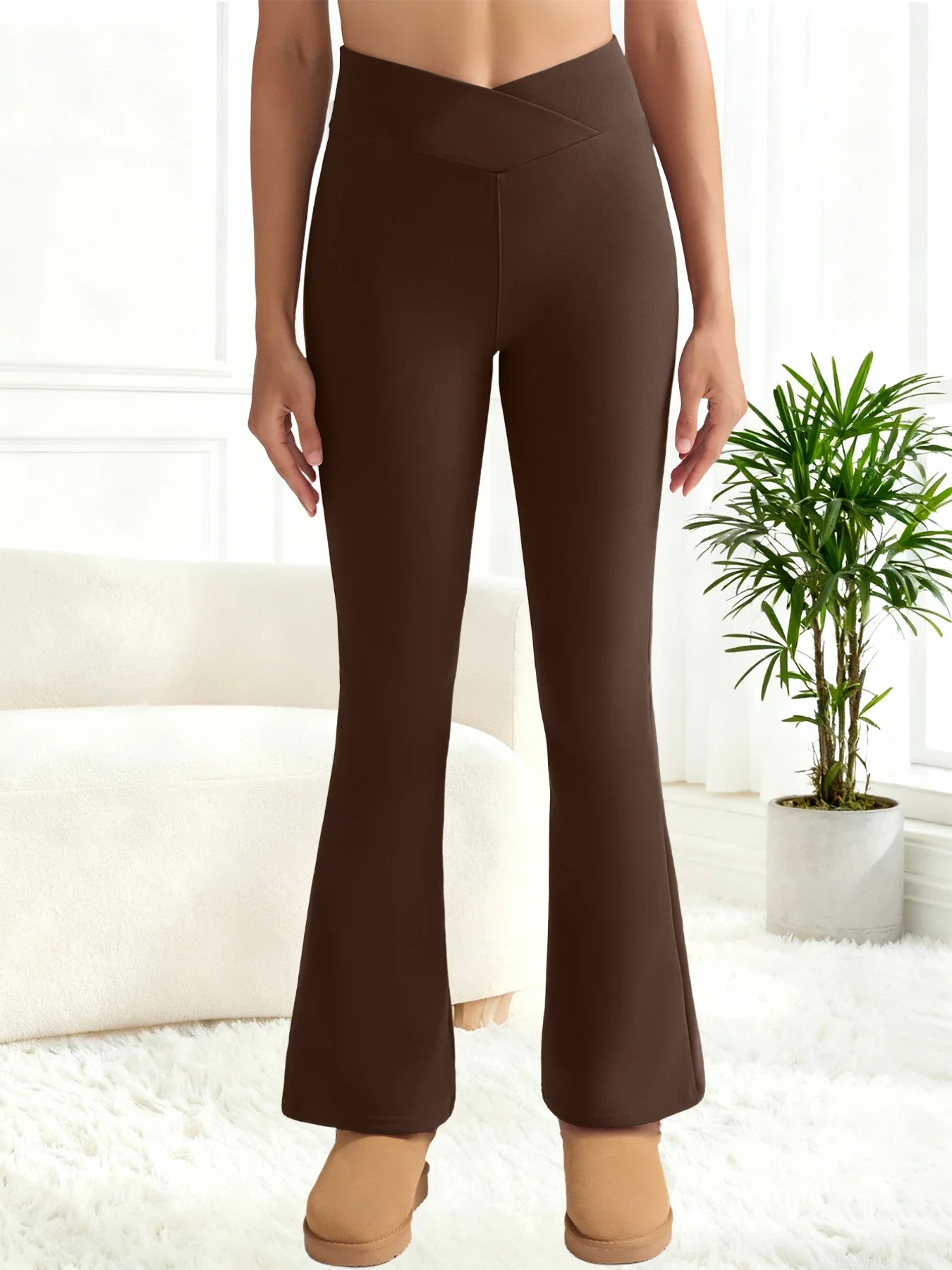Winter Thermal Fleece Tommy Control Women Leggings Thick Flared Pants High-Waisted
