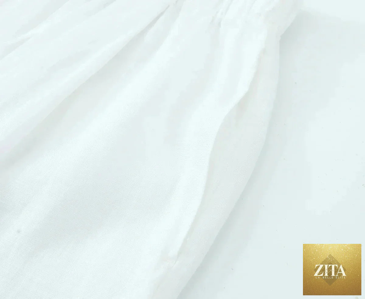 Ladyez white cotton linen long pants for women featuring wide legs, elastic waist, and sash, perfect for spring and summer casual wear.