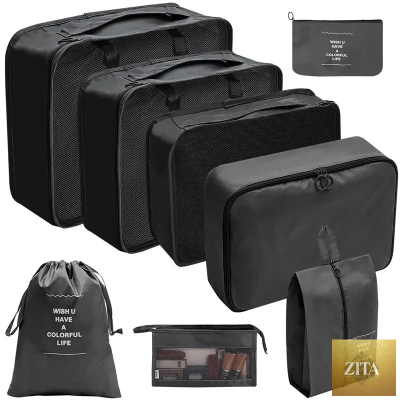 7/8/9/10-Pcs Travel Organizer Packing Cubes Set – Portable Luggage Storage Bags for Clothes, Shoes & Accessories