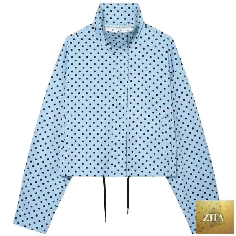 HXAO Polka Dot Bomber Jacket Women's Jackets Demi-Season Oversized Long Sleeve Top Outerwear Aviator Plus Size Zip Up Crop Coats