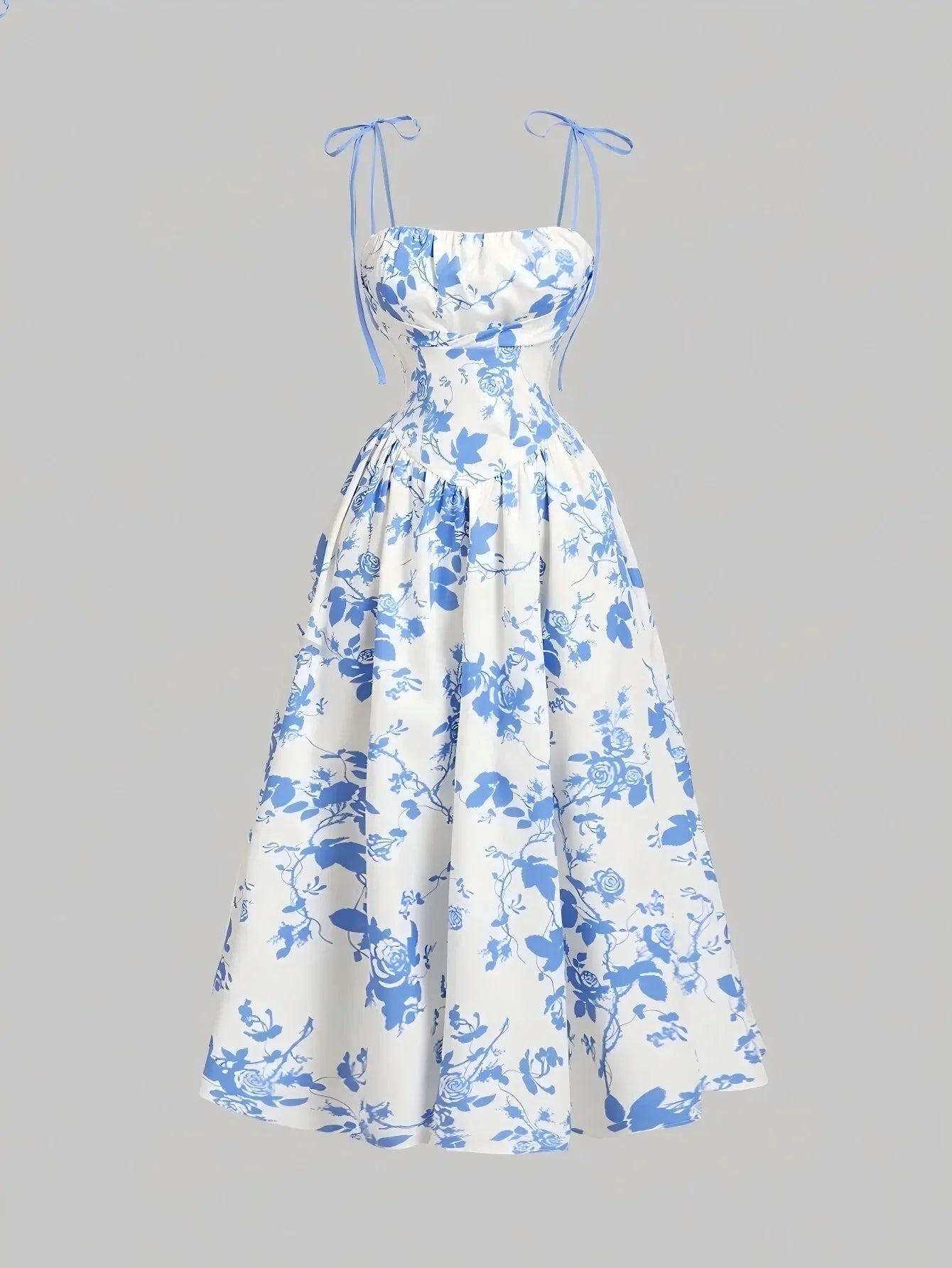 Women's Floral Slip Dress French Vintage High Waist Casual Sundress