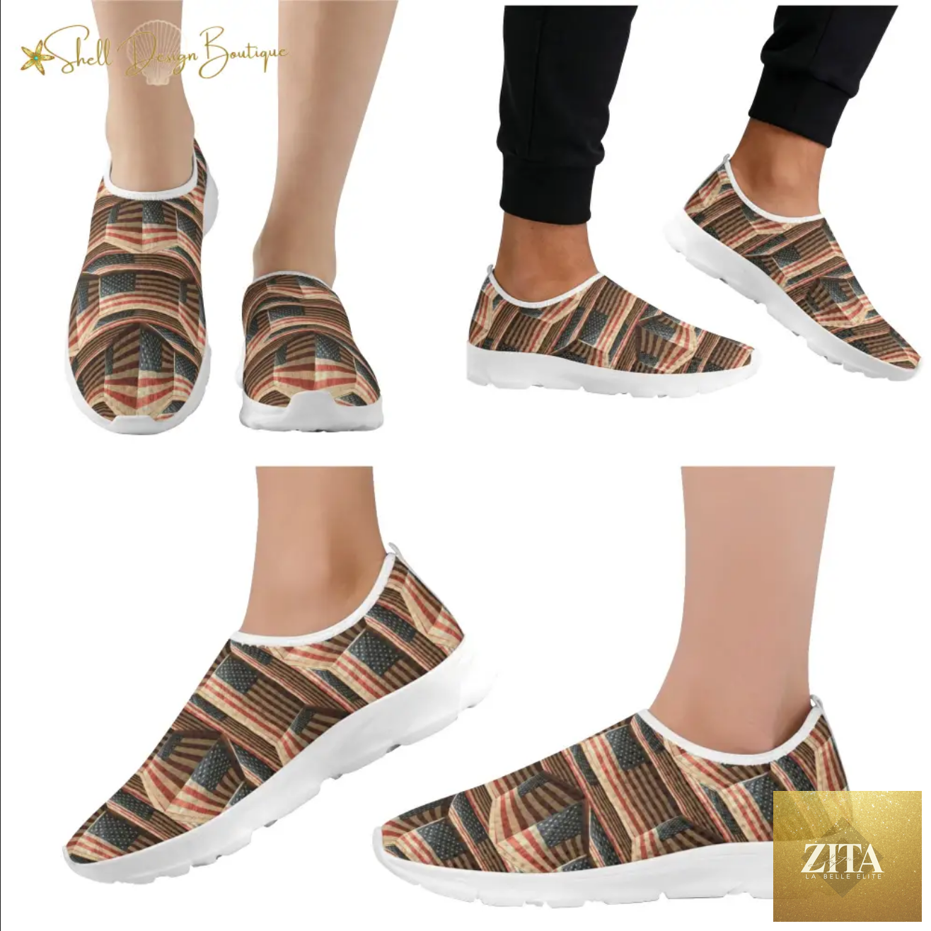 3D USA Flags Lightweight Adult Unisex Athletic Slip-on Shoes | Shipped in US