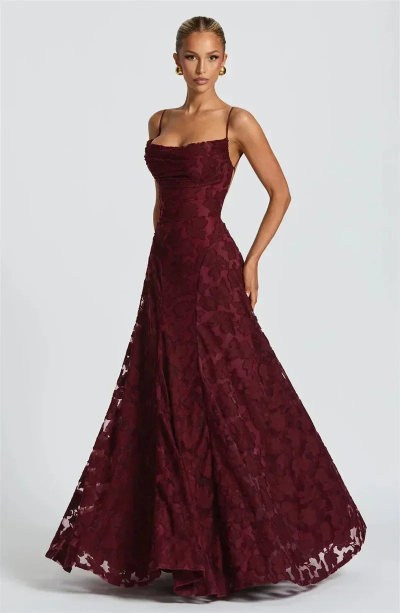 Femstylo women's backless spaghetti strap maxi dress with off-shoulder lace-up design, perfect for evening or party occasions.