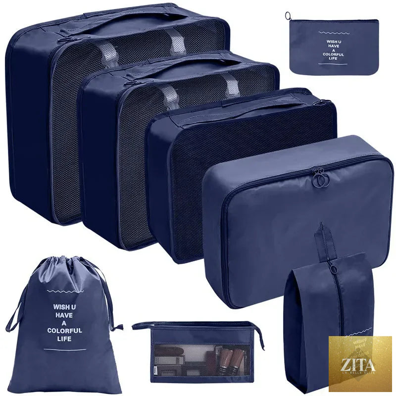 7/8/9/10-Pcs Travel Organizer Packing Cubes Set – Portable Luggage Storage Bags for Clothes, Shoes & Accessories
