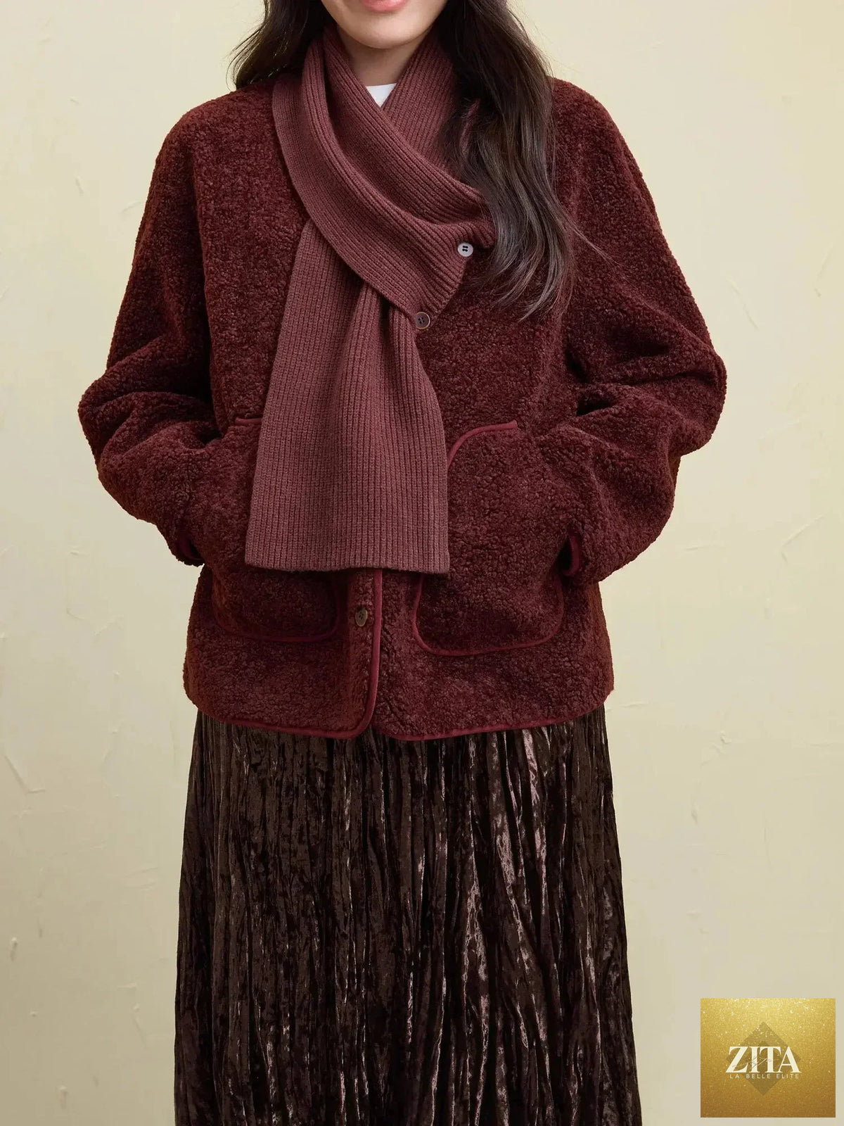 Chic Faux Fur Winter Coat with Coordinating Scarf