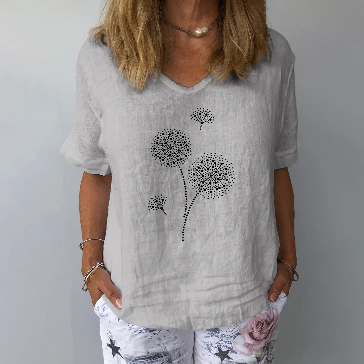 Women Solid Color Cotton Linen Blouse