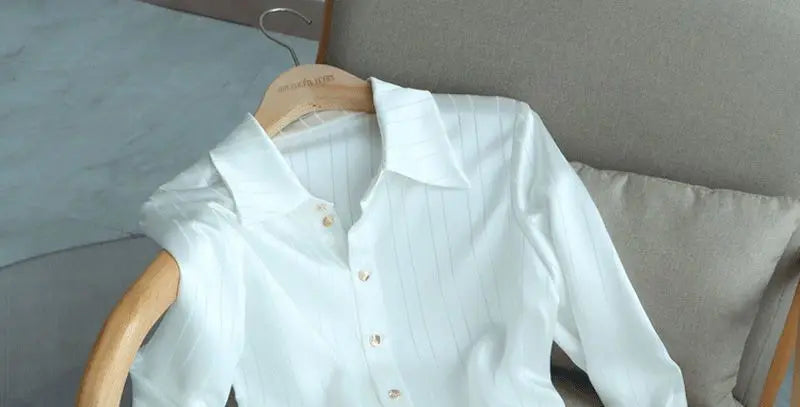 White Striped Shirt For Women's Single Breasted Loose Fitting Shirt