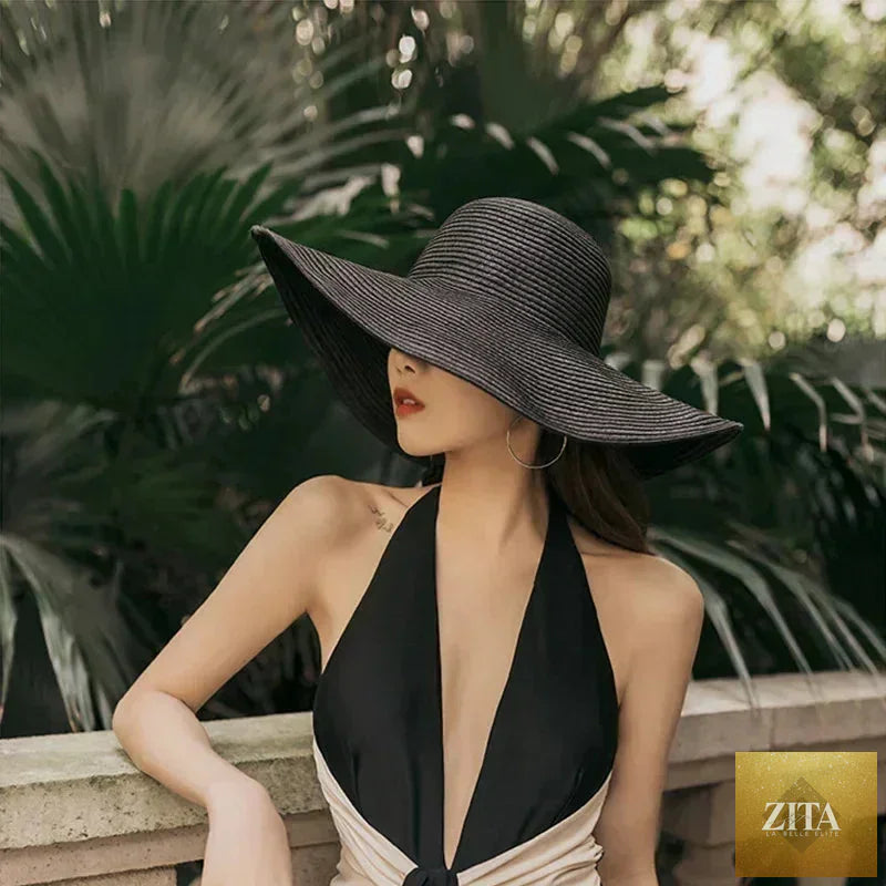 Women Sun Hat Big Eaves Waves Beach Cap Ladies Hat Big Brim Sun Visors UV Cut Bucket Panama Cap Foldable Straw Sunscreen Vintage