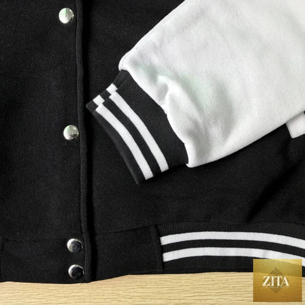 Women’s oversized solid color baseball jacket by FitiqueFit, featuring a casual sporty design and ribbed cuffs.