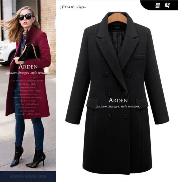 Mid-Length Woolen Women's Coat Double-Breasted Woolen Coats Trench Solid Color Autumn Winter Warm Outwear ZITA LA BELLE ÉLITE