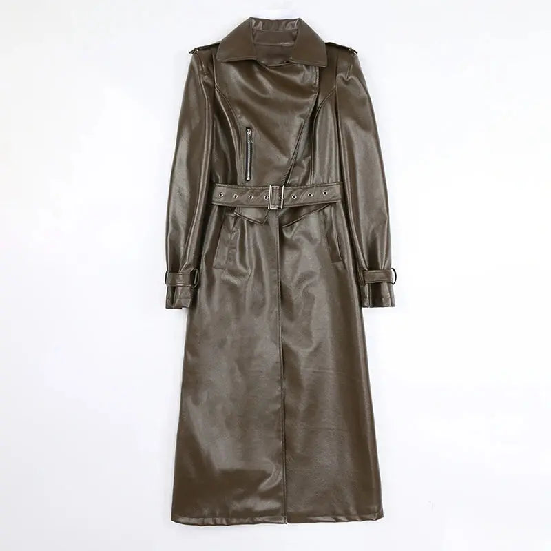 Mauroicardi Spring Autumn White Fitted Long Pu Leather Coat Women Zipper Belt Elegant Chic Luxury Designer Fake 2 Clothes 2024 ZITA LA BELLE ÉLITE