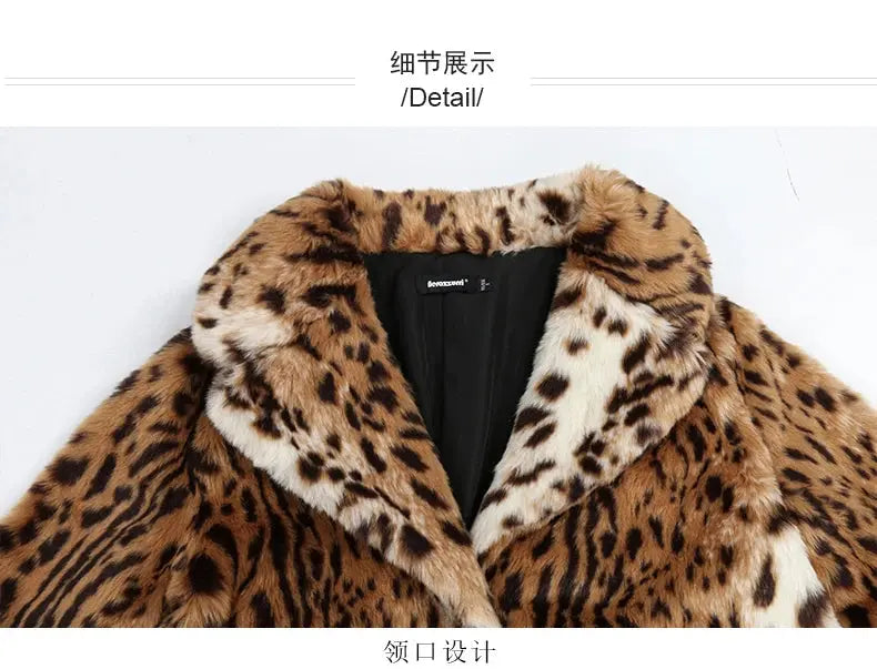 Nerazzurri Winter Long Loose Luxury Thick Warm Soft Fluffy Leopard Print Faux Fur Coat Women Lapel Runway European Fashion 2022 ZITA LA BELLE ÉLITE