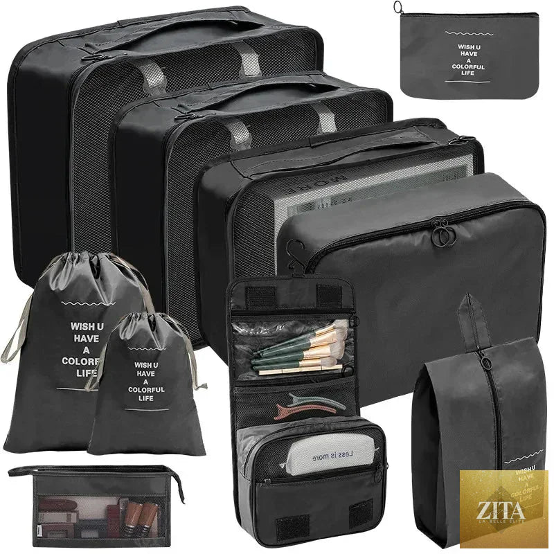 7/8/9/10-Pcs Travel Organizer Packing Cubes Set – Portable Luggage Storage Bags for Clothes, Shoes & Accessories