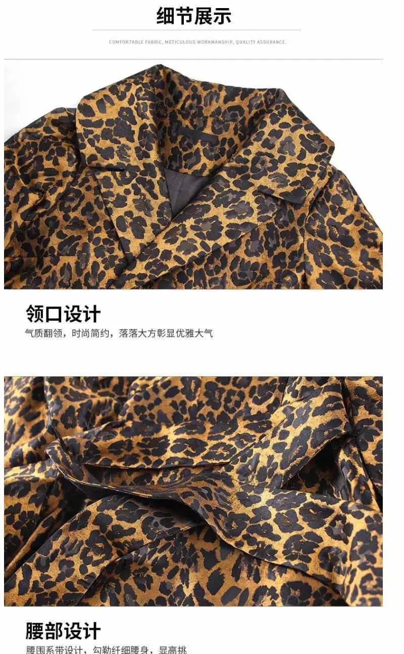 High End Fashion Leopard Coat Women Spring Autumn Korean Slim Long Trench Coat Female Windbreaker With Belt Mother Outwear 4XL ZITA LA BELLE ÉLITE