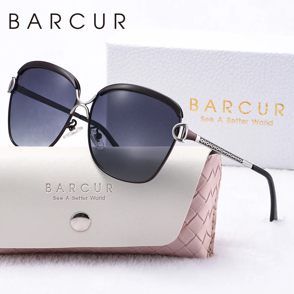 Stevvex BARCUR women's fashion polarized square sunglasses with metal frame, UV400 protection, in multi-color options, with white gift box