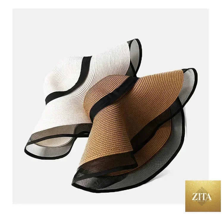 Women Sun Hat Big Eaves Waves Beach Cap Ladies Hat Big Brim Sun Visors UV Cut Bucket Panama Cap Foldable Straw Sunscreen Vintage