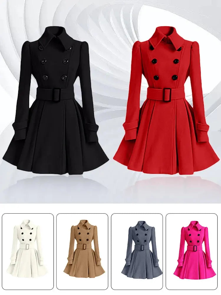 Women Vintage Double Breasted Coats Classic Long Trench With Belt Office Lady Female Autumn Winter Woolen Tops Slim Overcoat ZITA LA BELLE ÉLITE