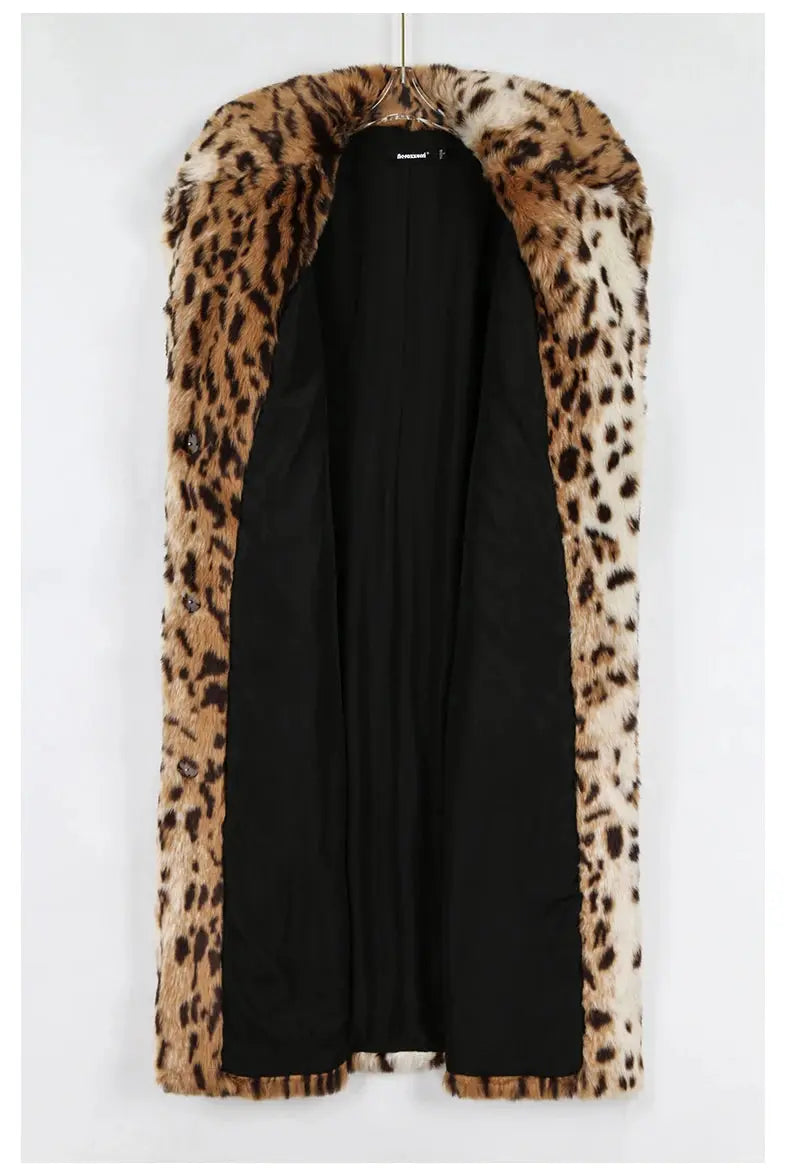 Nerazzurri Winter Long Loose Luxury Thick Warm Soft Fluffy Leopard Print Faux Fur Coat Women Lapel Runway European Fashion 2022 ZITA LA BELLE ÉLITE
