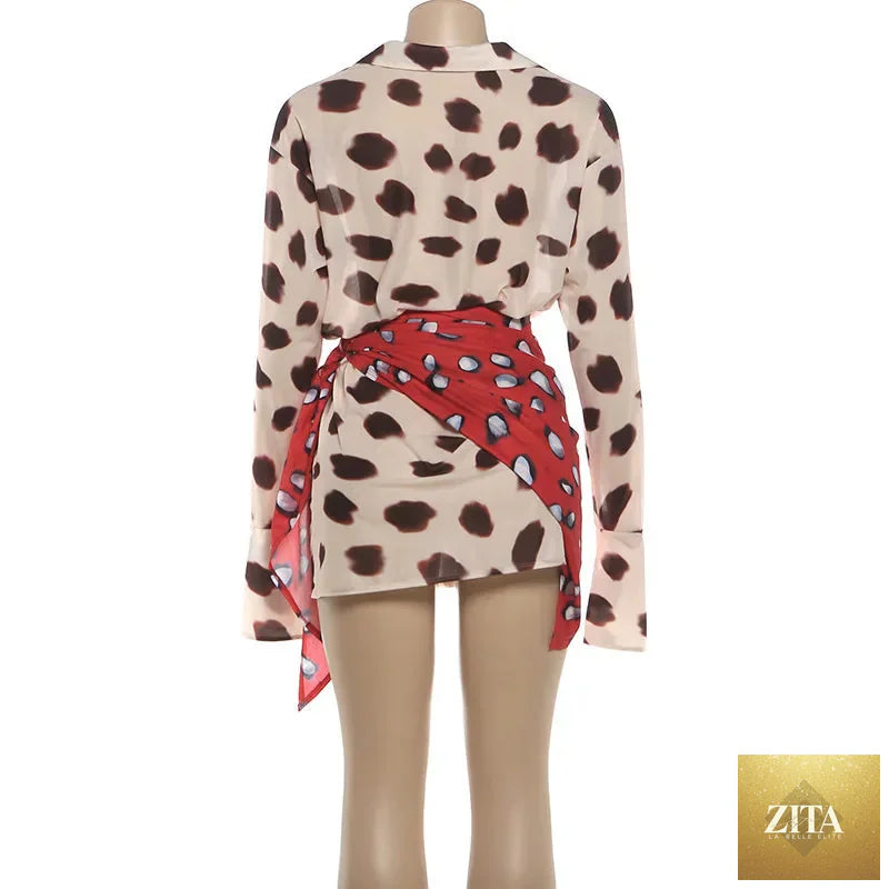 Sexy Printed With Detachable Scarf Women's Shirt Dress Lapel Collar Full Sleeve Button Mini Dresses 2026 Summer Chic Female Robe