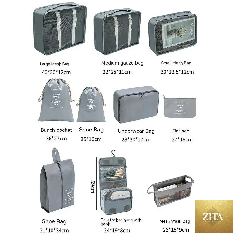 7/8/9/10-Pcs Travel Organizer Packing Cubes Set – Portable Luggage Storage Bags for Clothes, Shoes & Accessories